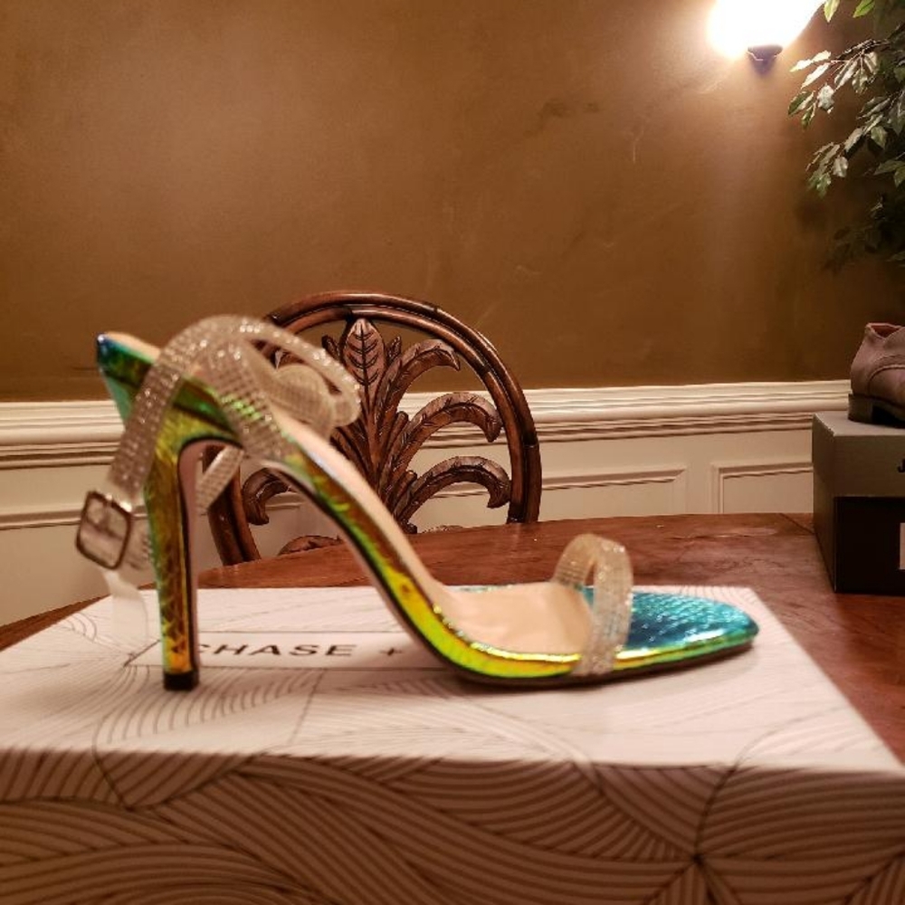 NWT Chase+Chloe Clear Blue Green Silver Sandal Heels Size 8